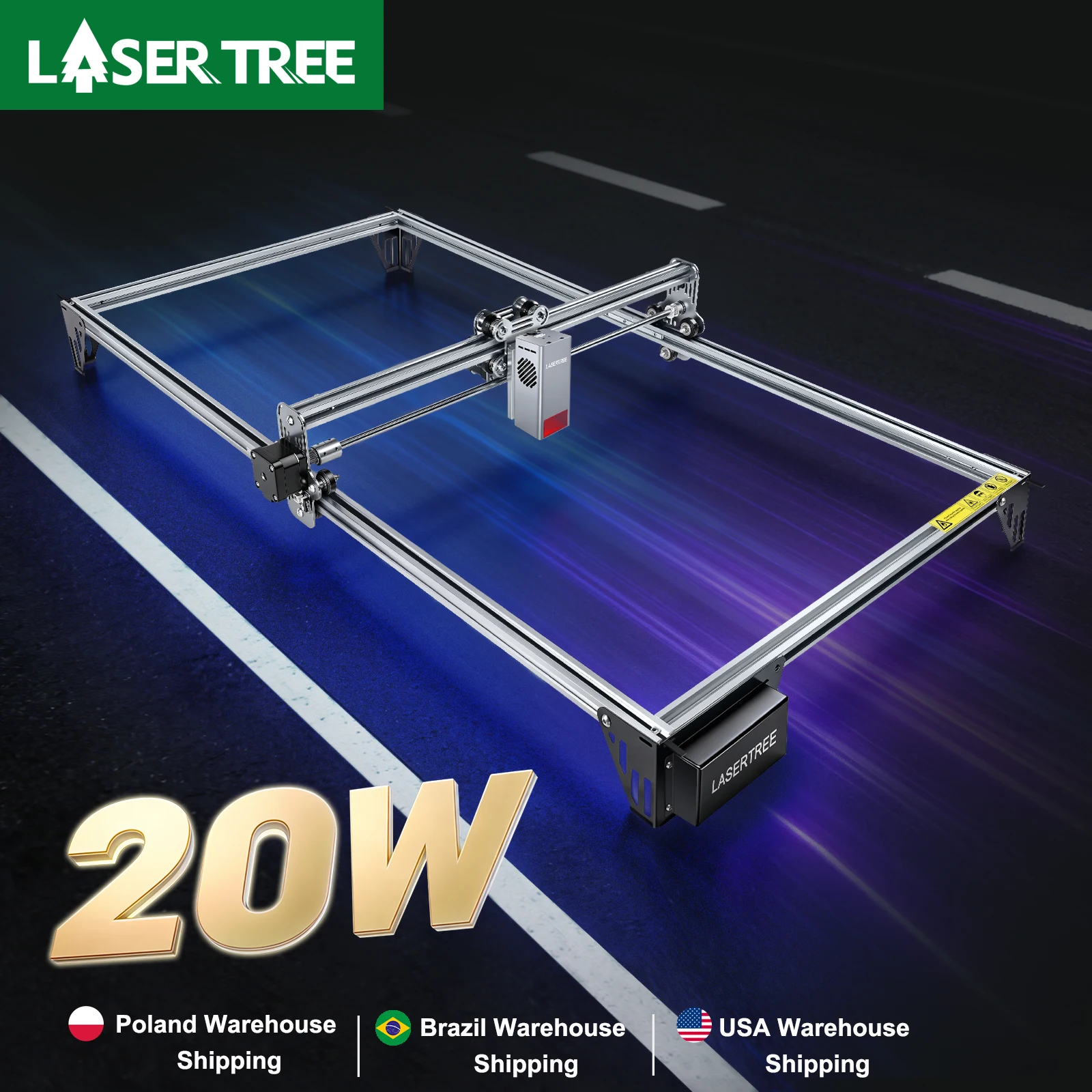 Machine de gravure et de découpe laser LASER TREE 20W, lumière bleue 450nm, outil de gravure DIY pour le bois, l'acrylique, le cuir, le travail du bois