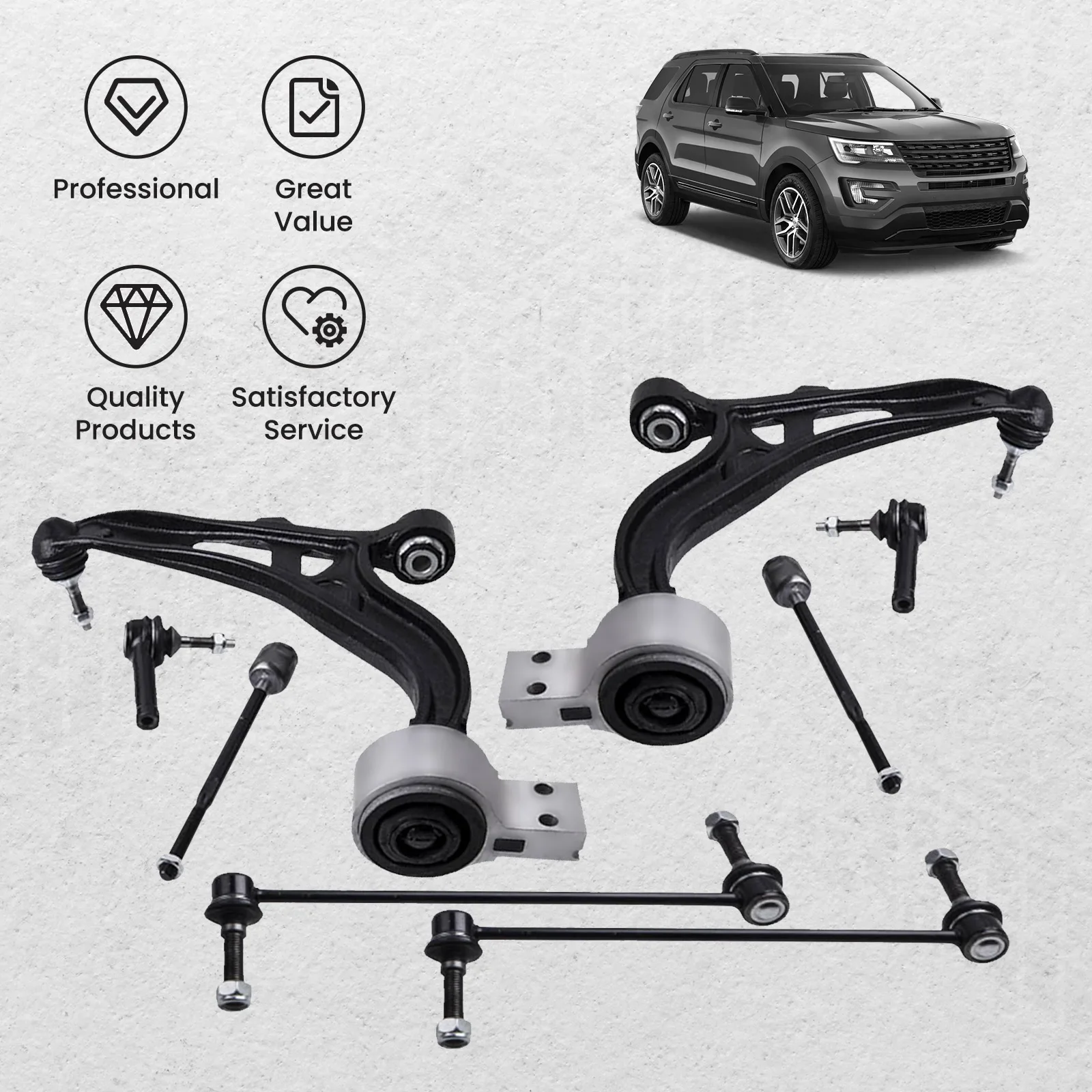 Bracciones de control inferiores delanteros y rótulas, varillas de amarre oscilantes para Ford Explorer 2011-2017 AWD RWD