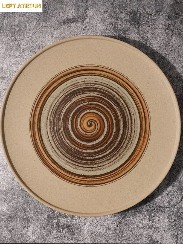 Relief Textured Ceramic Flat Plate Solid Color Dessert Cake Plate Steak Plate Pasta Plates Molecular Cooking Creative Tableware