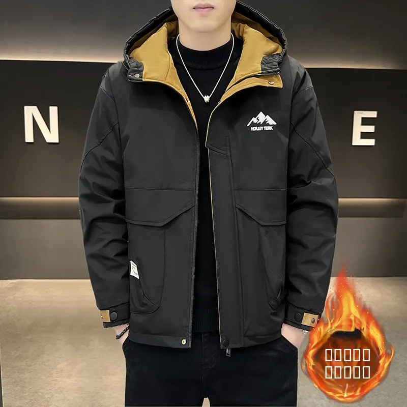 

Men's Thiened Cotton Jaet Hooded Warmth Workwear Outerwear Autumn Winter New Faion Brand Windbreaker Coat Casual Sle