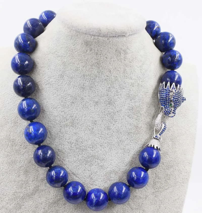 

lapis lazuli round 18/20mm blue zircon clasp necklace 18inch wholesale beads nature woman