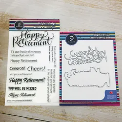 Alinacutle Happy Retirement Metal Cutting Die Cut Clear Stamp Scrapbooking Paper Craft Handmade Card Album Punch Art Cutter