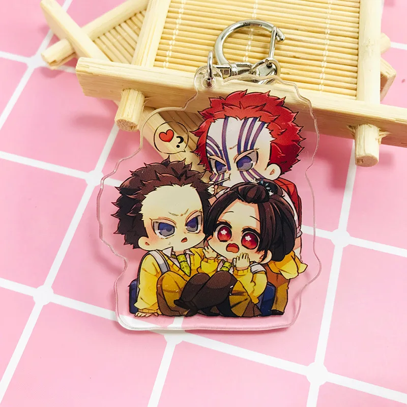 Anime Demon Slayer Figure Keychain Cute Kibutsuji Muzan Akaza Kamado Tanjirou Hashibira Inosuke Key Chain for Fans Gift