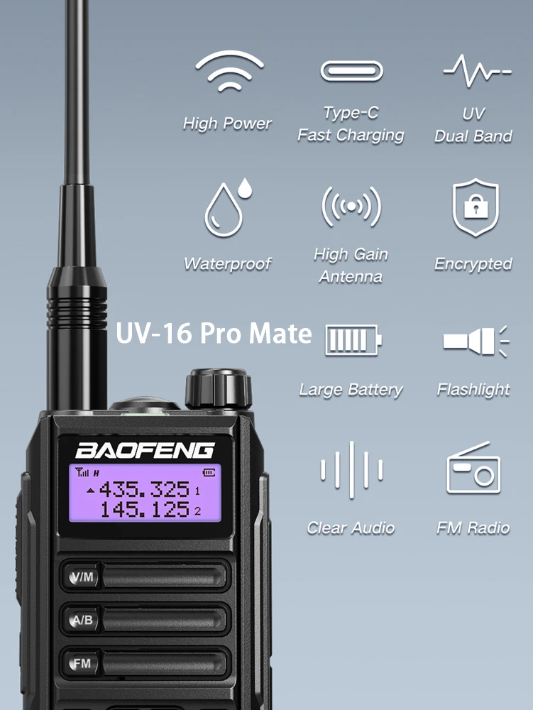 BAOFENG – émetteur-récepteur portable puissant UV-16 pro V2 ProMate 10W, double bande UHF VHF, longue portée, talkie-walkie, Radio bidirectionnelle