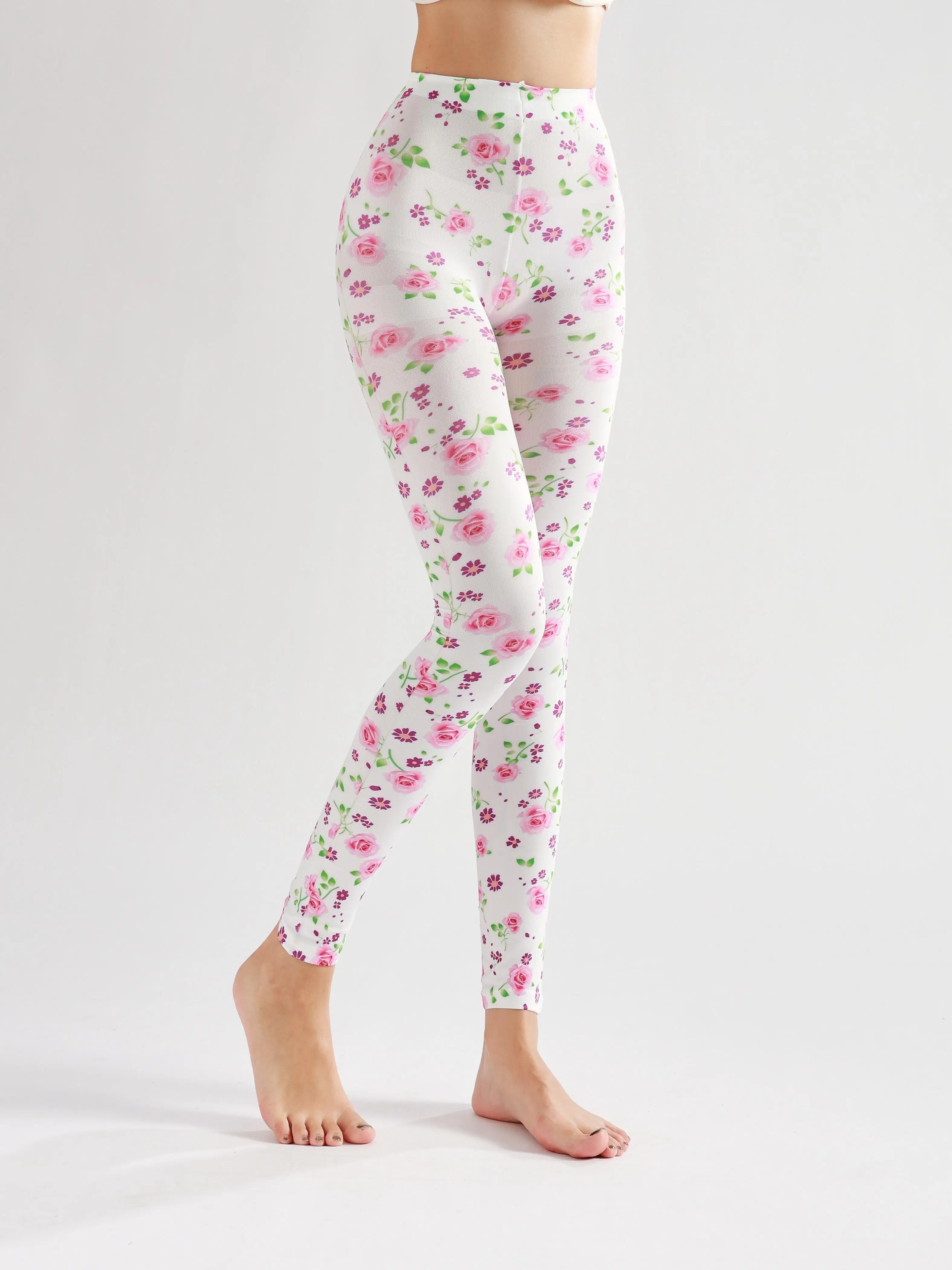 Sahabowi-leggings digitales suaves para mujer, pantalones opacos con diseño de mariposa y flores, color gris, nueve