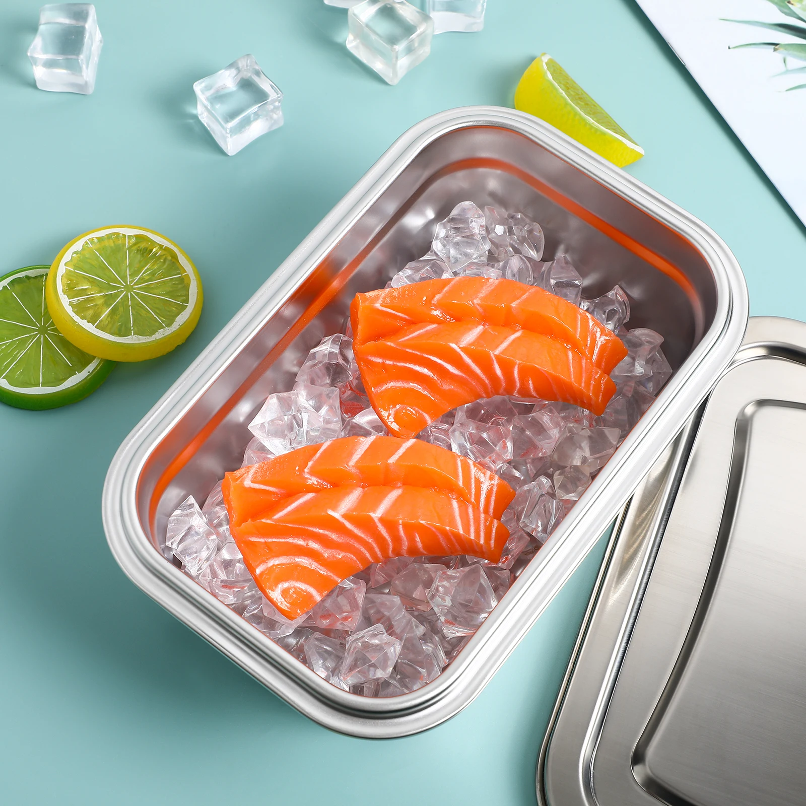 

Ice Cream Box Container Stainless Steel Freezer with Lid Containers Silver for Baby