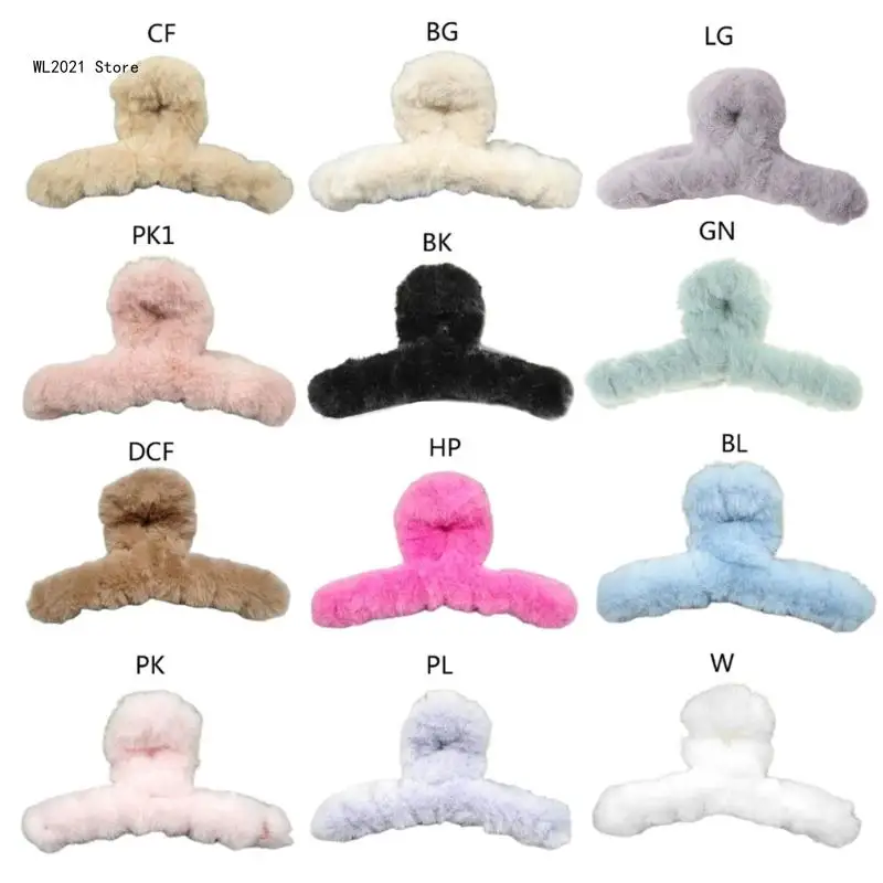 Fashion Furs Hair Claw Clips Colorful Winter Hair Barrettes Fluffys Plush Hair Claw Clips Non-Slip Hair Clamps for Girls