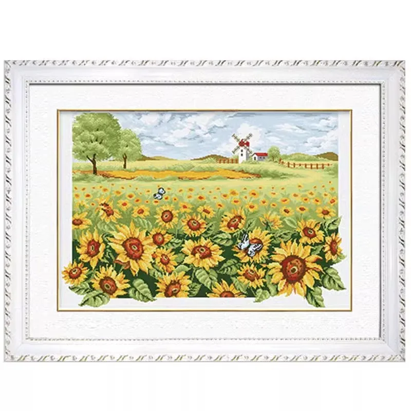 11CT 67X93CM Sunflowers  Pre-Printed Cross Stitch DIY Embroidery Set Handmade Handicraft Floss Needle Crafts 28Colors