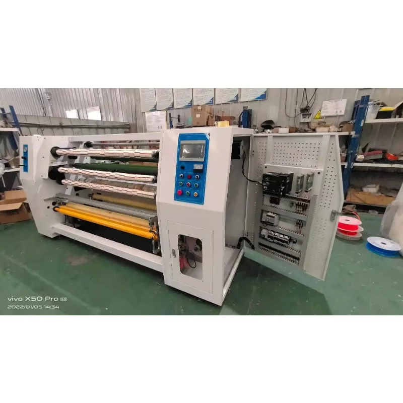 High Efficiency BOPP Adhesive Gum Tape Rewinding Slitting and Cutting Machine Factory Bopp Tape Jumbo Roll Adhesive Machine