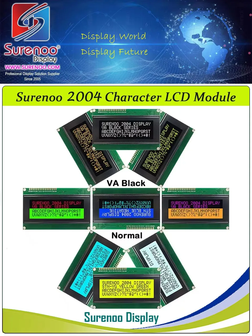 Surenoo 204 20X4 2004 znakowy moduł LCD ekran wyświetlacza LCM VA negatywny czarny z białym niebieskim pomarańczowym zielonym podświetleniem LED — zdjęcie produktu 7