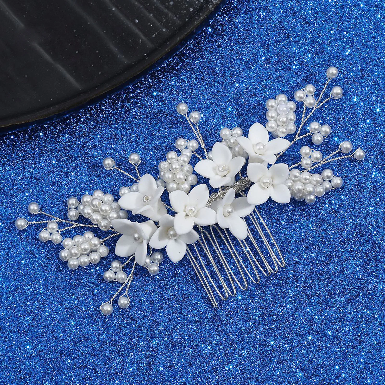 Ancient Style Bride Flower Side Hair Comb Luxurious Alloy Hair Accessories with White Flower for Birthday Stage Party Hairstyle