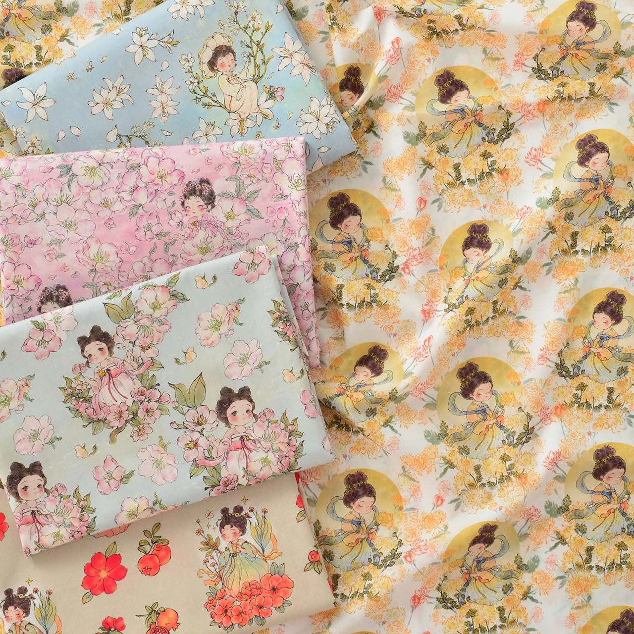 Cotton Fabric for Dress and Skirt, Handmade DIY Clothing, Floral Lady, Full-Cotton, 145x50cm, 60s