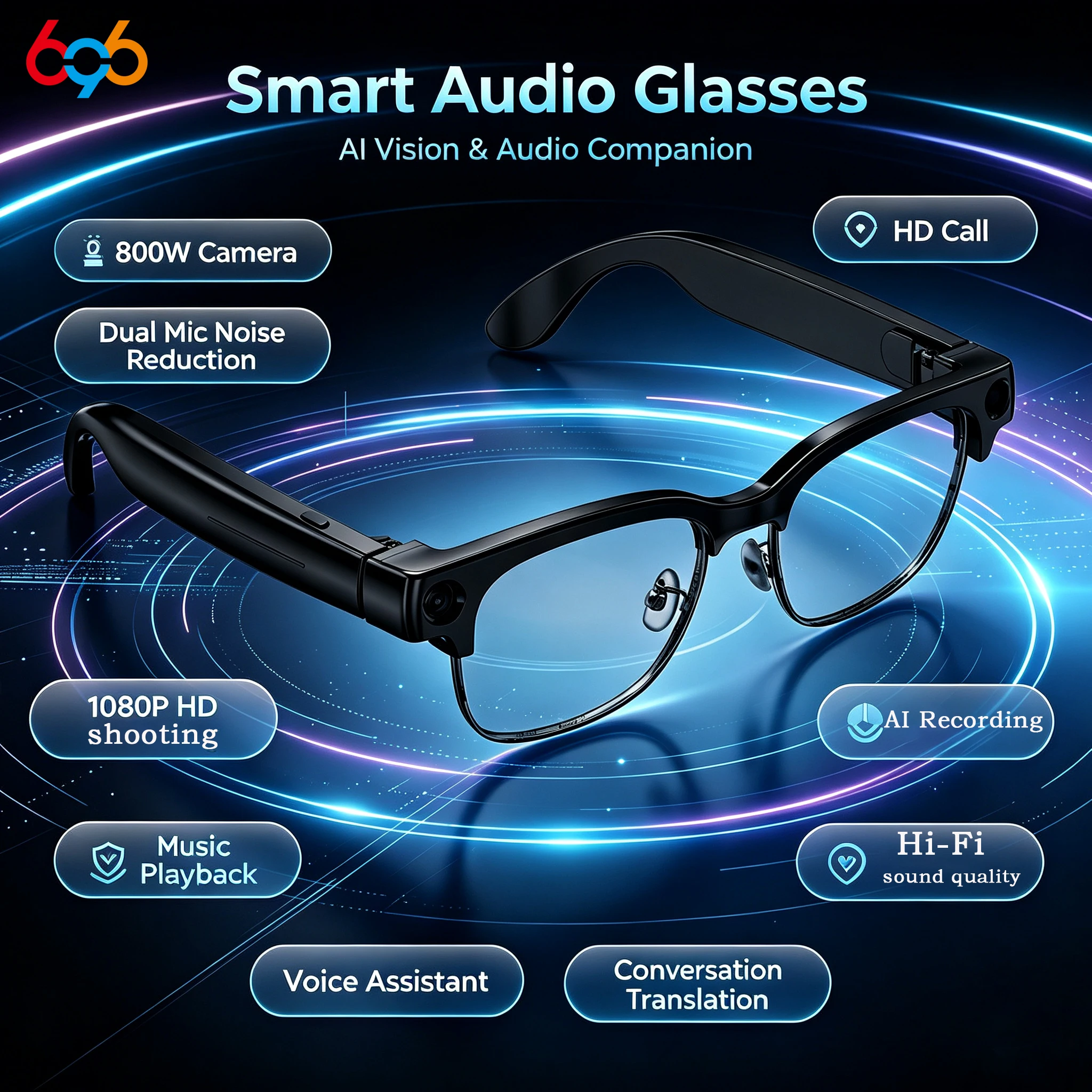 New Smart Camera Glasses 8 Million Pixels Video Recording Men Women Conversation Translation Voice Assistant Intelligent Glasses
