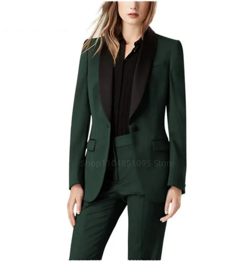 Conjuntos de pantalones verdes para mujer con chaqueta, 2 piezas, chal de un solo pecho, solapa, chaqueta ajustada, conjunto completo de trajes elegantes para oficina para mujer
