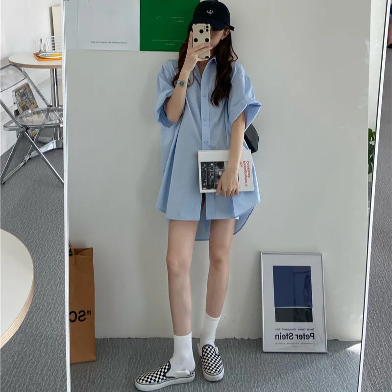 Short-sleeved Jacket Korean Loose Mid-length Style Top Fashionable Fashionable Shirt Skirt Trendy