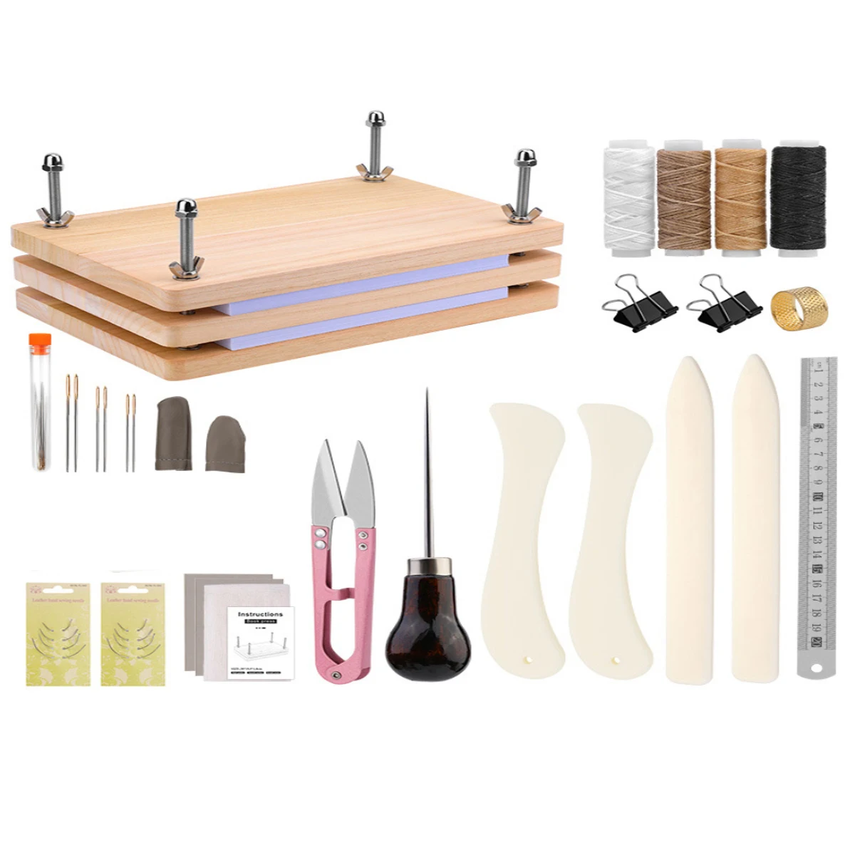 

Portable Wooden Book Press Tool for Bookbinding Paper Pressing Sturdy Manual Clamp with Threaded Rod System for Book Repair