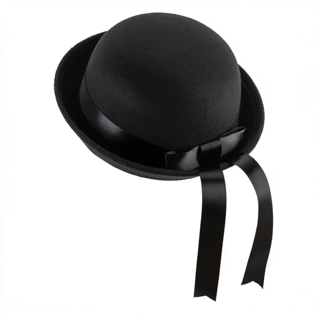 Casual Wool Fedora Hat Sweet Academy Style Cap With Ribbon Decorative Round Top Breathable Fashion Accessory For Girls