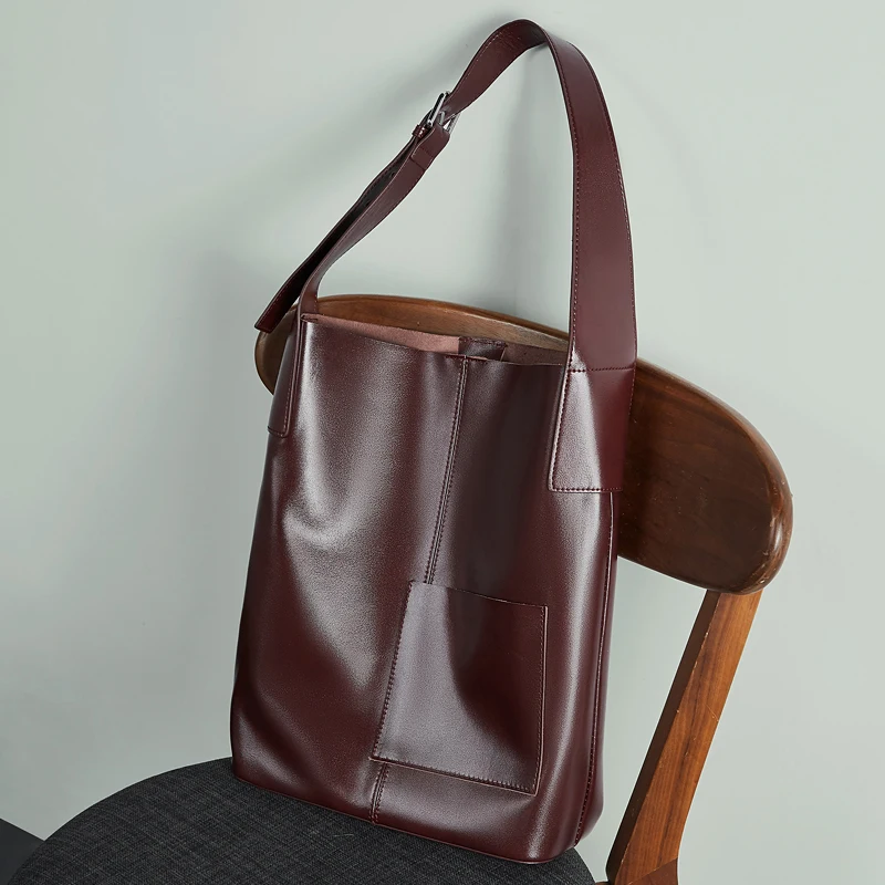 

Hifashion Cowhide Genuine Leather Bucket Tote Shoulder Bags For Women 2025 Luxury Designer Shopping Hobos Work Ladies Handbags