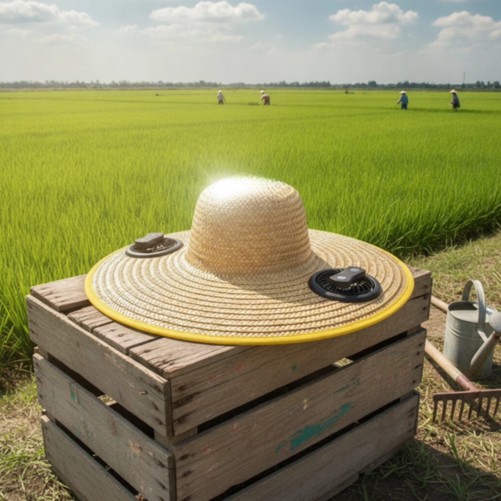 Hat with Fan Wide Brim Straw Sun Hat Cooling Breathable for Gardeners, Gardening, Farming