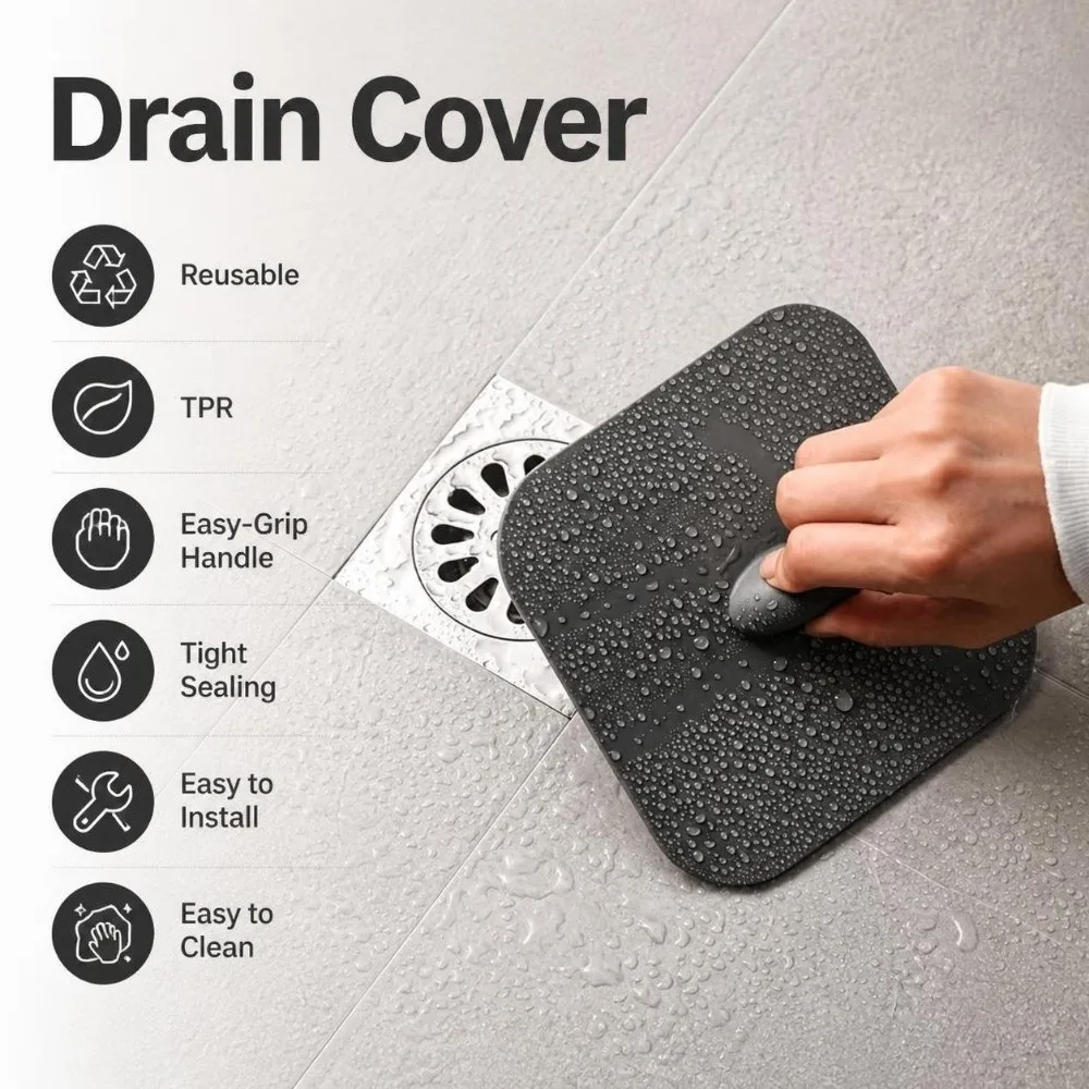Reusable Drain Cover Easy-Grip Handle Tight Sealing Hair Catcher Easy to Clean Easy to Install Drain Seal Mat Household