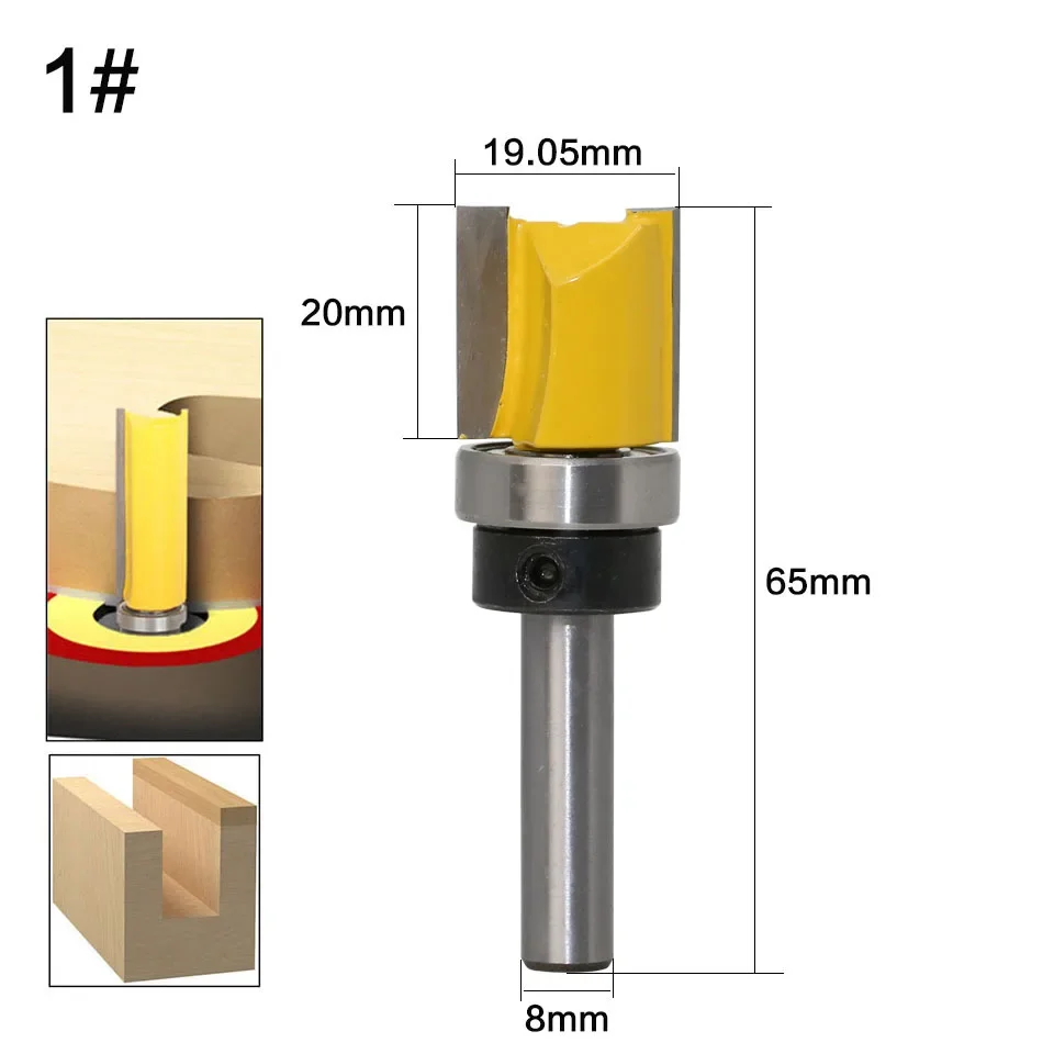 1PC 8MM Shank Milling Cutter Wood Carving Template Trim Hinge Mortising Router Bit Straight End Mill Trimmer Cleaning Flush Trim