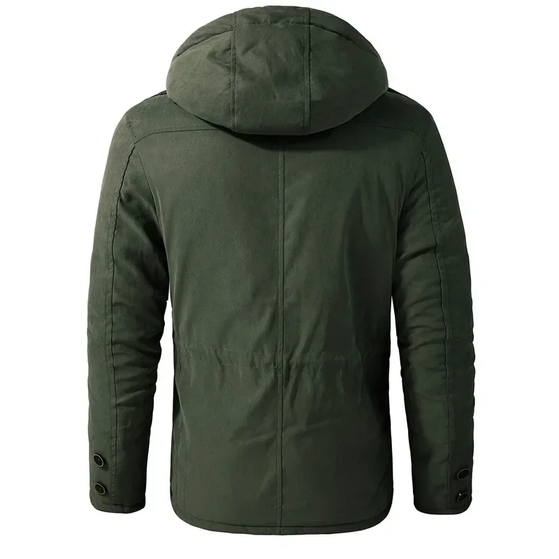 Blusão de algodão acolchoado com capuz masculino, jaqueta casual justa, casaco grosso quente, parka masculina clássica, inverno