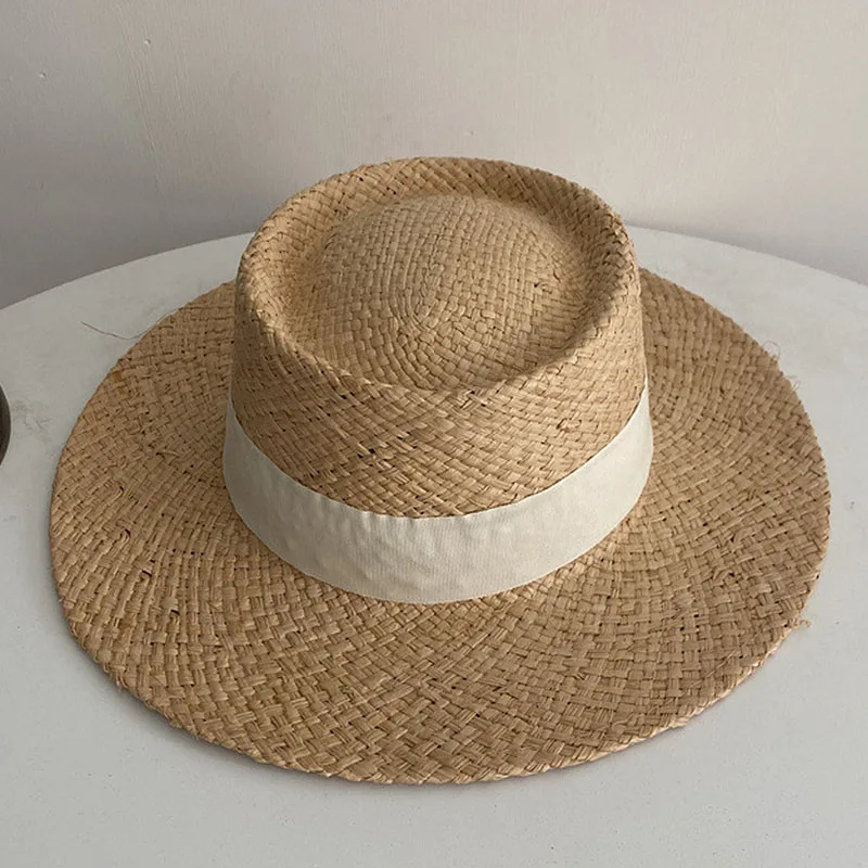 Wide Brim Straw Fedora Hat Ribbon Band Beach Hats Women Straw Woven Sun Hats Summer Holidaty Panama Hat