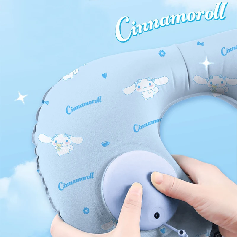 Sanrio-almohada inflable en forma de U, HelloKitty, Chica de Anime, viaje, portátil, tipo prensa, almohada inflable para el cuello, almohada para la siesta Cinnamoroll