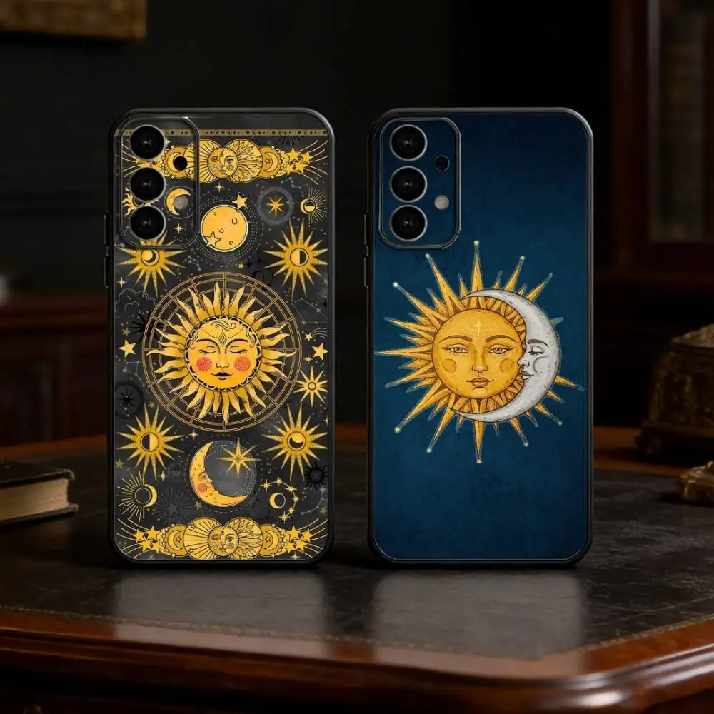 

Retro Tarot Sun Moon Stars phone Case For Samsung S25,24,21,22,23,30,Ultra,20,Plus,Fe,Lite,Note Soft Black Cover