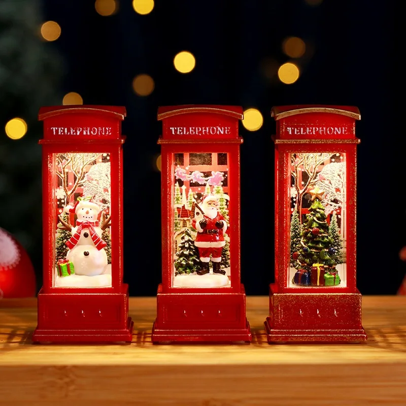 Christmas Decorations Santa Claus Luminous Telephone Booth Small Oil Lamp Christmas Wind Light Gift Bar Desktop Ornament Decor