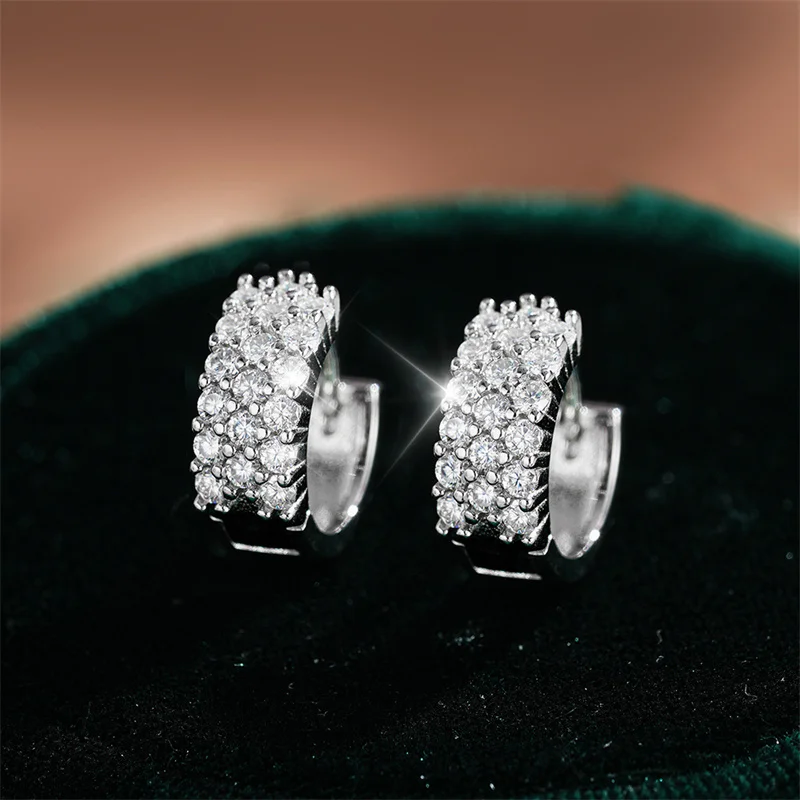 

S925 Sterling Silver Real Moissanite Letter D Hoop Earring For Women Sparkling Lab Diamond Ear Buckle Fine Jewelry Gift