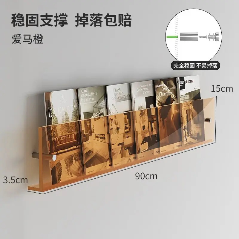Acryl tijdschriftenrek voor wandmontage, transparante literatuurhouder voor deur of gang, slanke displayplank voor boeken en brochures
