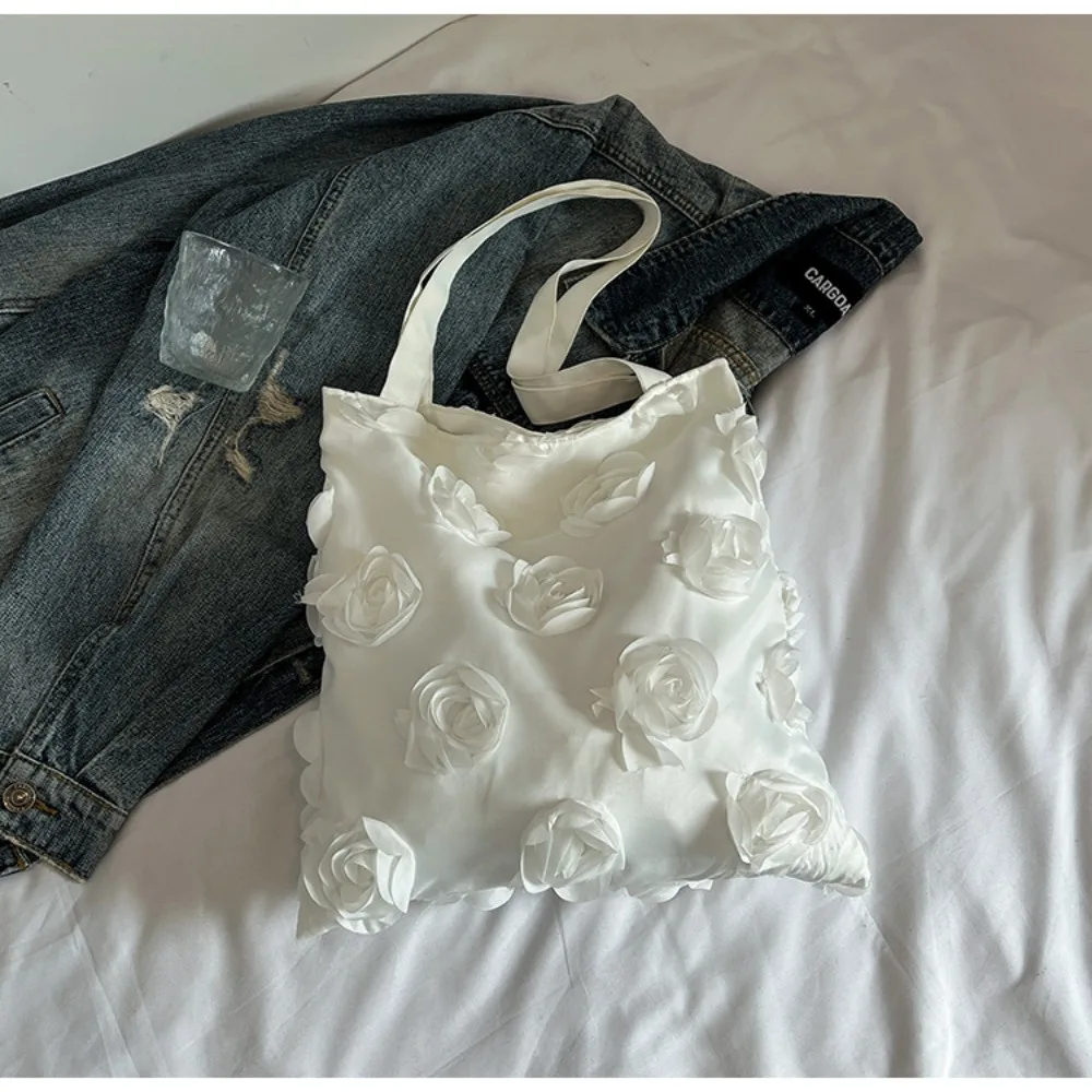 

Элегантная сумка через плечо с белым цветком, легкая большая вместительная сумка-тоут с цветком, корейская модная холщовая сумка для путешествий