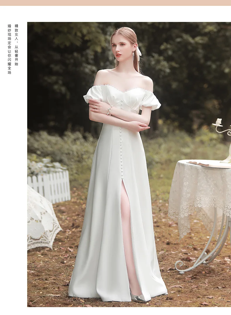 Vestido de novia sin tirantes, vestido blanco sencillo y lujoso francés para novias