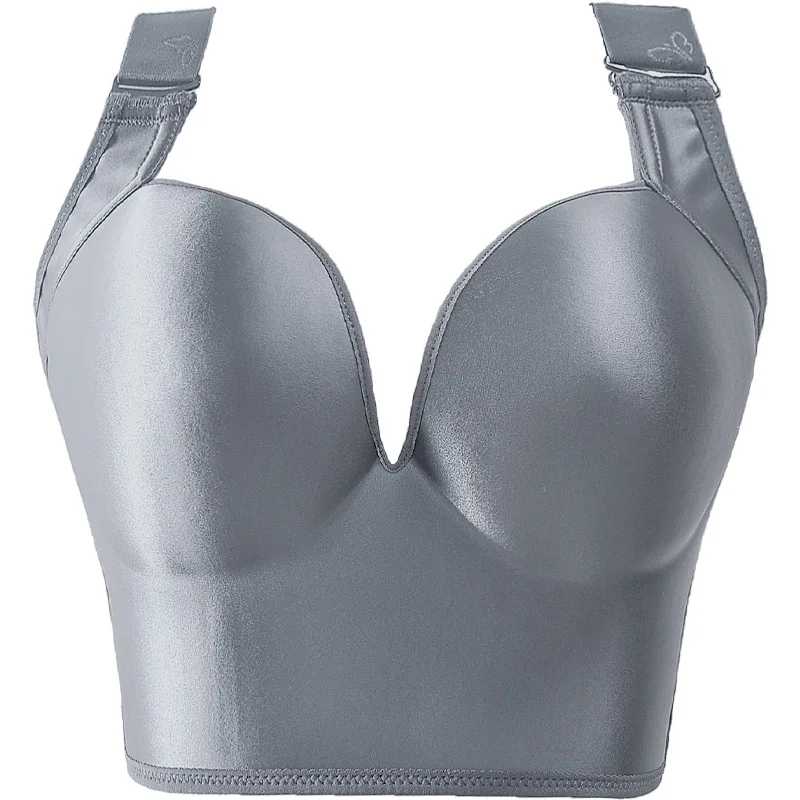 Ropa interior inalámbrica de talla grande para mujer, lencería de cobertura completa, Copa profunda oculta, sujetadores gruesos, moldeador incorporado