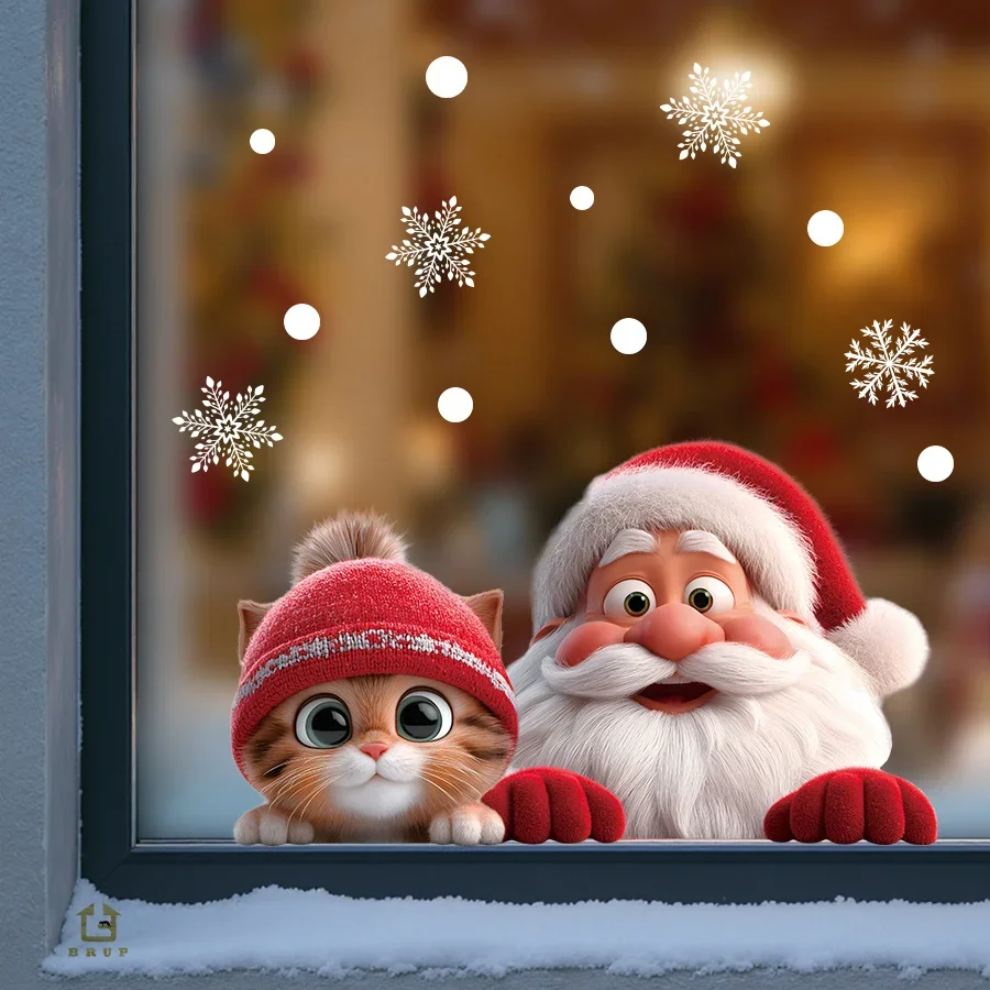 1pc Santa Claus Glass Sticker Removable Static Cling Decoration for Living Room Entrance Corridor Window Decoration