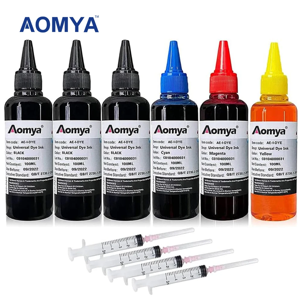 

Aomya 100ML Universal Refill Ink kit for Epson for Canon for HP for Brother Inkjet Printer CISS Cartridge Printer Ink 6 Bottles