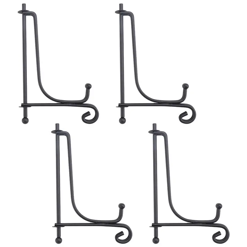 A77I (4 Pack)Iron Display Stand, Black Iron Easel Plate Display Photo Holder Stand, Displays Picture Frames, Cookbooks, Decorati