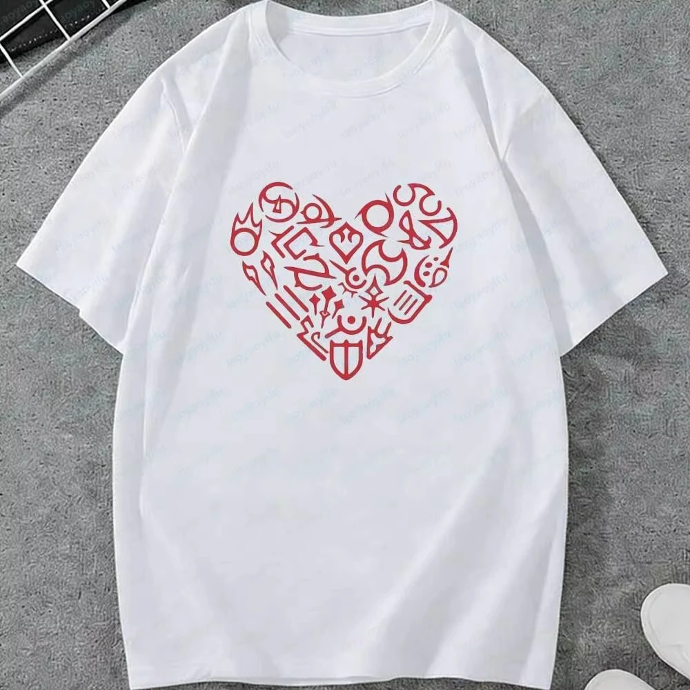 FFXIV Job Logo Red Heart Shape Short Sleeve T-Shirt Final Fantasy 14 Gamer Gift Harajuku Graphic T Shirts Women Clothes Goth Top