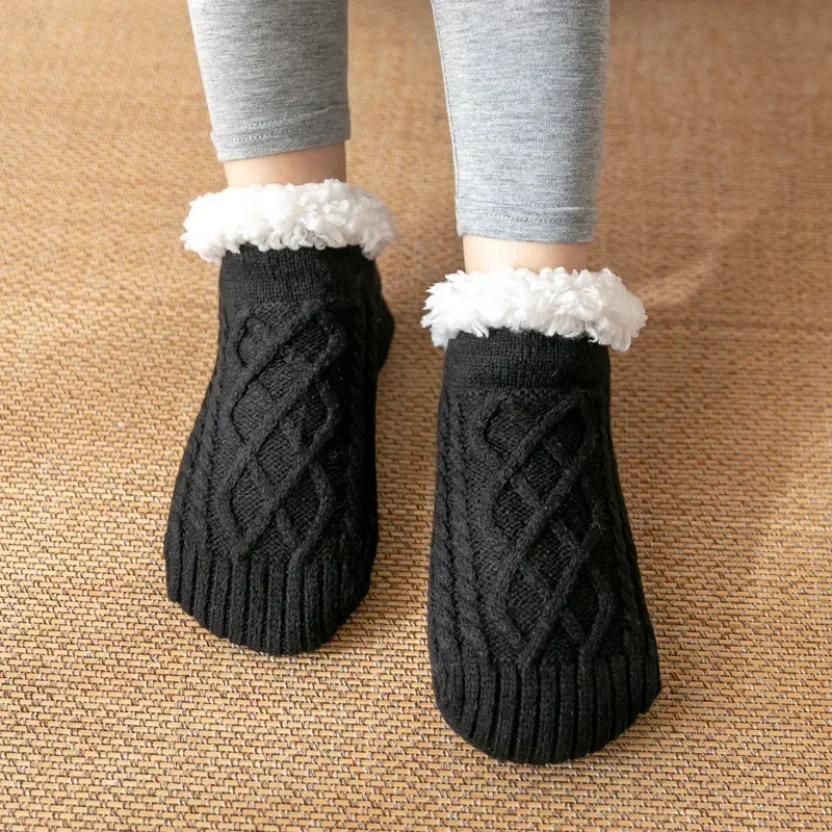 Warm Non Slip Socks Thermal Men Winter Short Cotton Thickened Family Sleep Soft Grip Plush Floor Slipper Sock Fluffy Women 2024