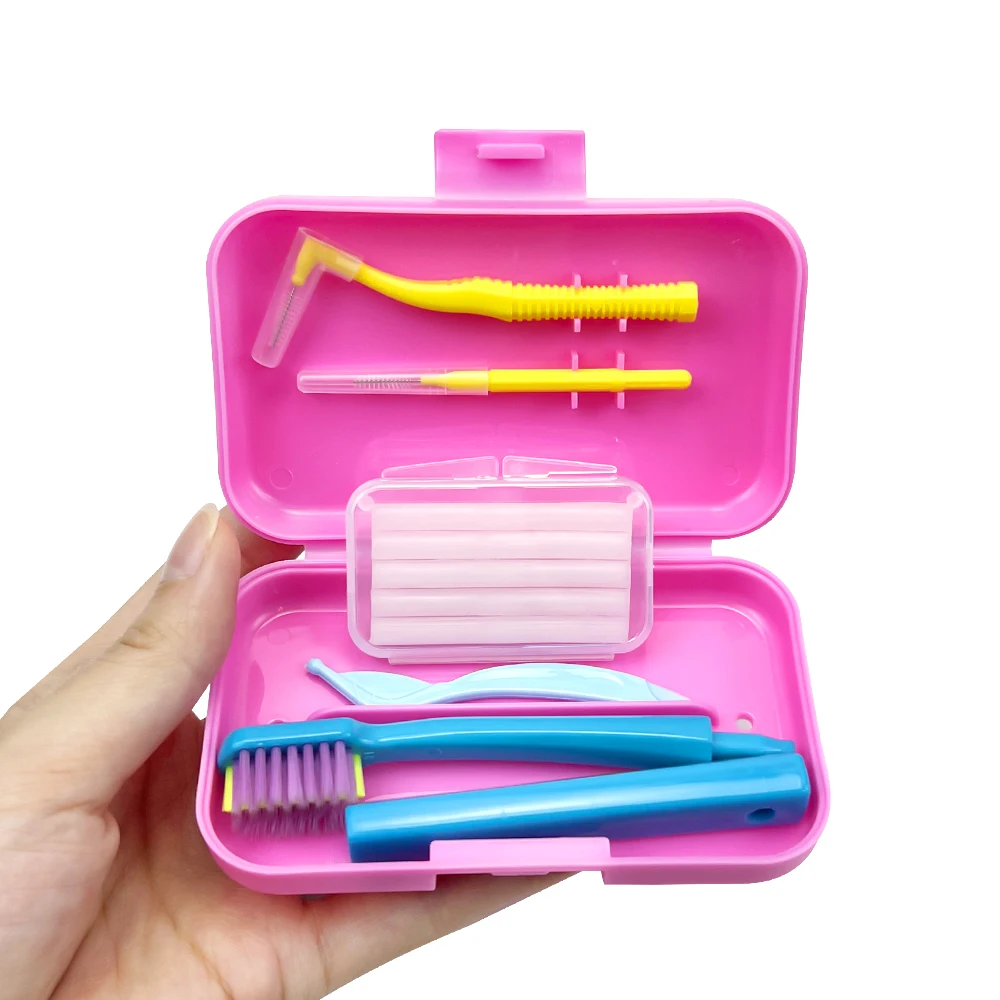 Dental Toothbrush Box Portable Travel Orthodontic Cleaning Set Storage Box Interdental Brush Brush Cover Oral Cleaning Care Kits