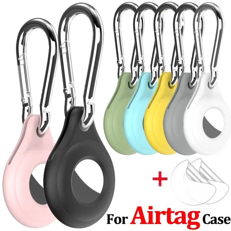 

For Apple Airtags Protective Shell with Hydrogel Film Key Finder Location Tracker Case Keychain with Anti-loss Lanyard Key Ring