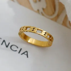 Vintage French Hollow Chain Twist Ring Women's Fashion Personality Party Ring Simple Titanium Steel Jewelry 18K Gold Plated