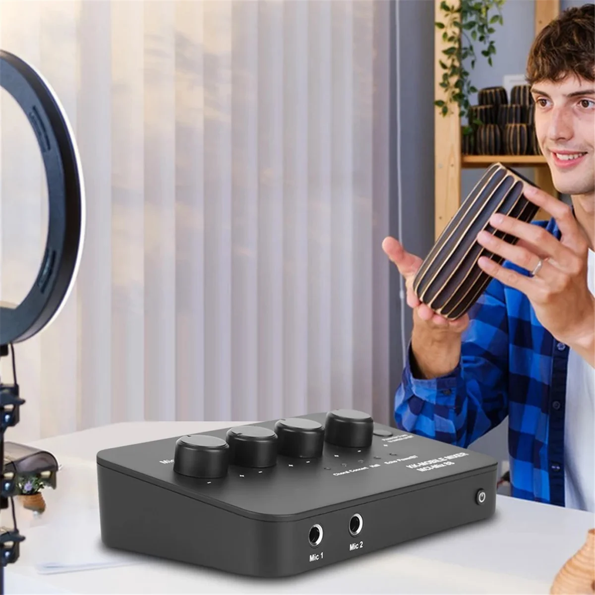 

X12A Digital Audio Sound Machine AUX IN/OUT BT Connection Dual Mic Inputs Karaoke Sound Mixer for Karaoke Smart TV PC Speaker