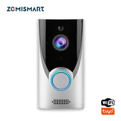 Zemismart-Tuya Campainha de Vídeo Inteligente com Wi-Fi, 1080P, Interfone Sem Fio, Gravação Remota, Câmera de Visão Noturna, Bateria Instalada