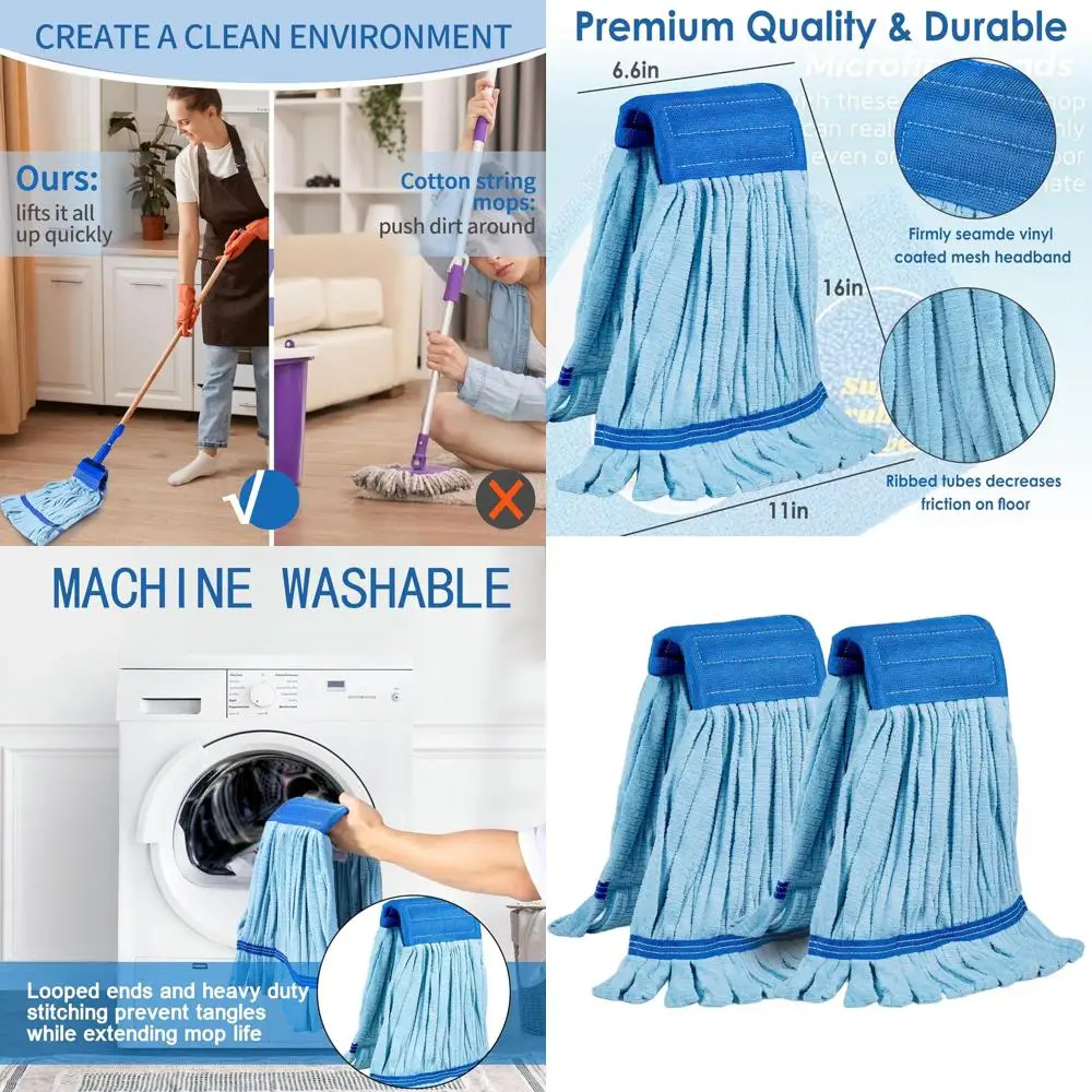 

High-Capacity 400GSM Microfiber Mop Heads - Large Commercial Wet Mop Replacements, Thick & Absorbent