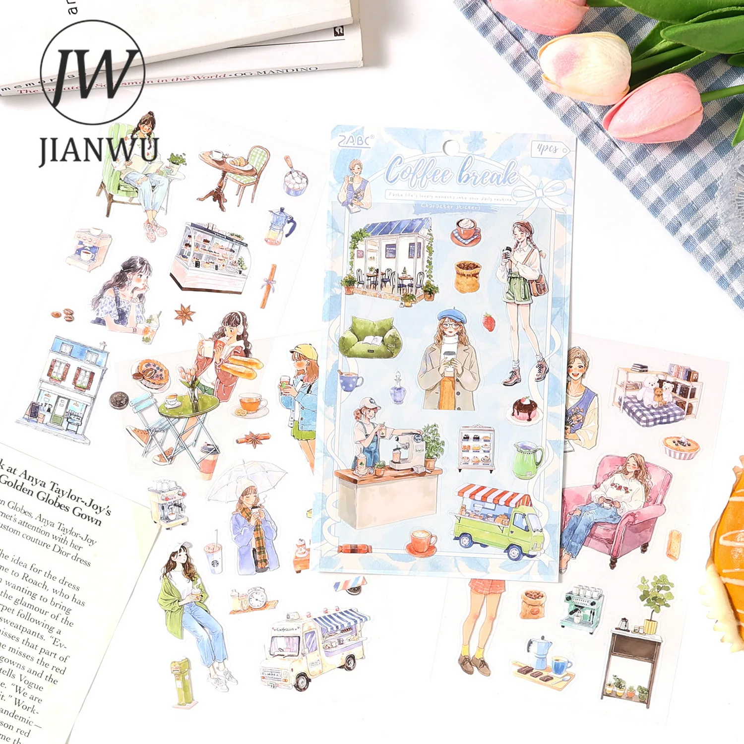JIANWU Fun Time Collection Serie Vintage Charakter-Landschaftsmotive Collage Scrapbook PET-Aufkleber Kreatives Journal Schreibwaren