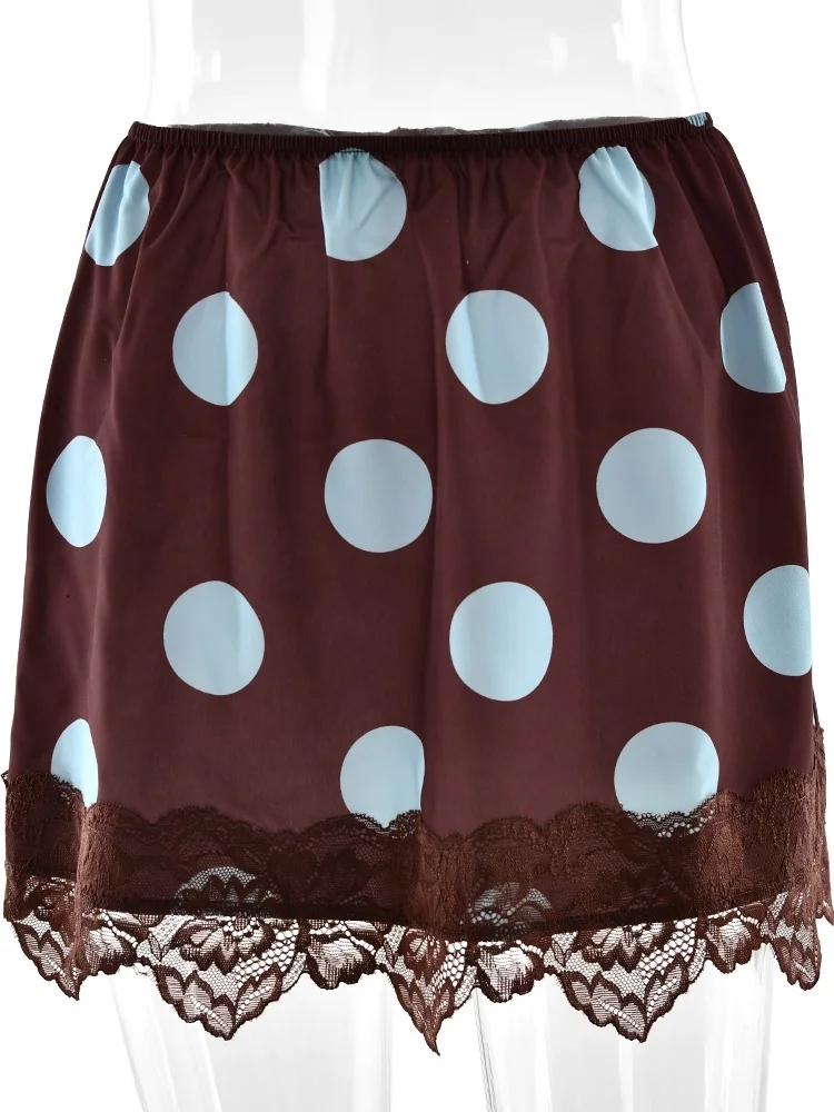 Fantoye Elegant Polka Dot Print Lace Patchwork Women Skirt Coffee Hight Waist A-line Bodycon Skirt Spring Female Club Streetwear