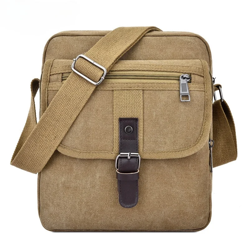Herren Canvas-Umhängetasche, Vintage Crossbody-Messenger-Tasche mit Mehreren Fächern, Lässige Schultertasche für Reisen, Arbeit und Täglichen Gebrauch – Detail 2