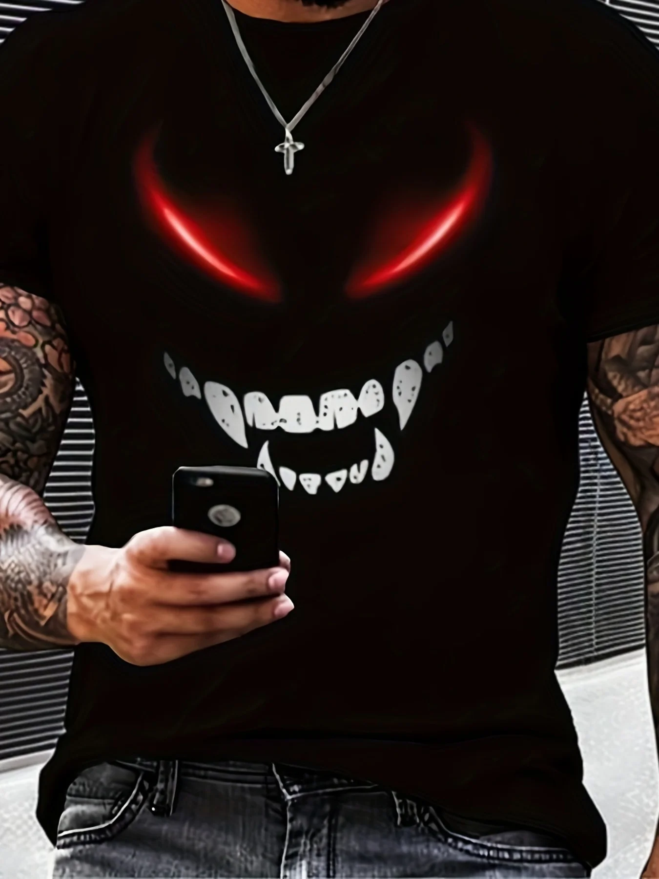 

[Comfortable & Stylish] Men's Devil Smile Graphic T-Shirt | 100% Cotton | Comfortable & Stylish Casual Wear | Everyday, Sports,